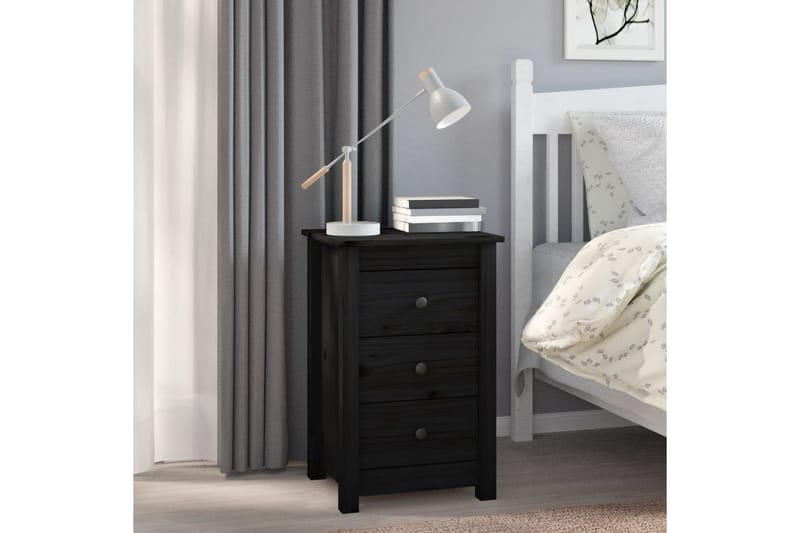 beBasic Sängbord 2 st svart 40x35x61,5 cm massiv furu - Black - Möbler - Bord & matgrupper - Avlastningsbord - Sängbord & nattduksbord
