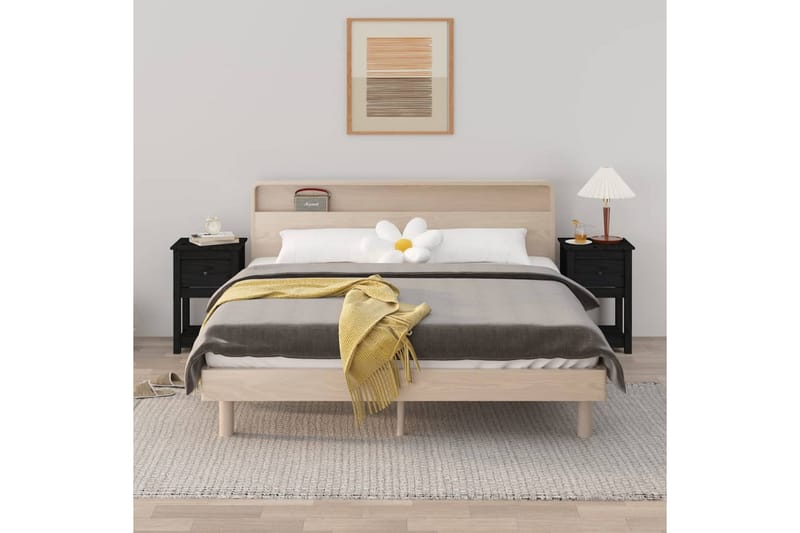 beBasic Sängbord 2 st svart 40x35x61,5 cm massiv furu - Sängbord & nattduksbord
