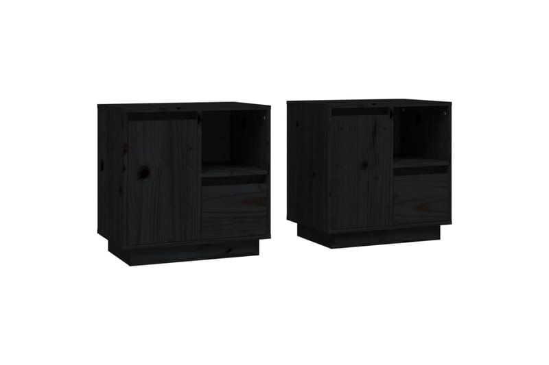 beBasic Sängbord 2 st svart 50x34x50 cm massivt furuträ - Black - Sängbord & nattduksbord