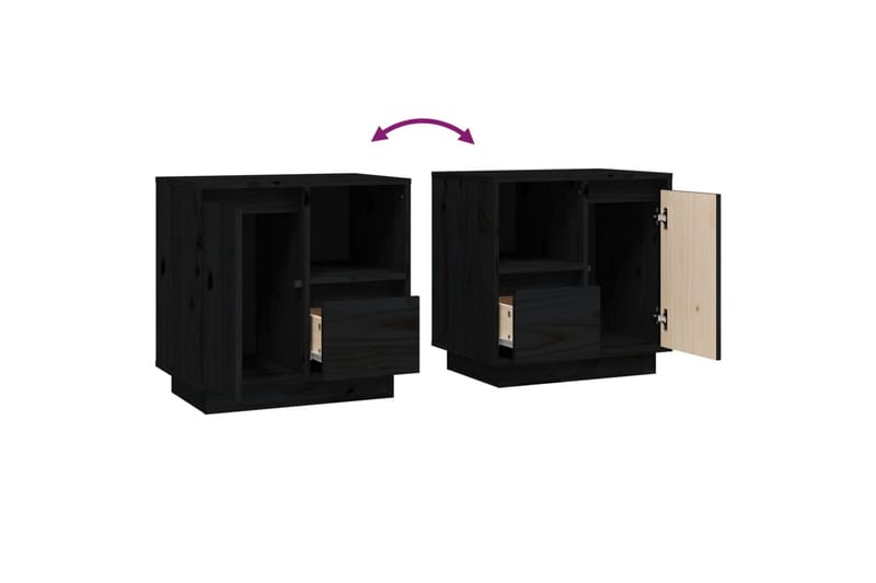 beBasic Sängbord 2 st svart 50x34x50 cm massivt furuträ - Black - Möbler - Bord & matgrupper - Avlastningsbord - Sängbord & nattduksbord