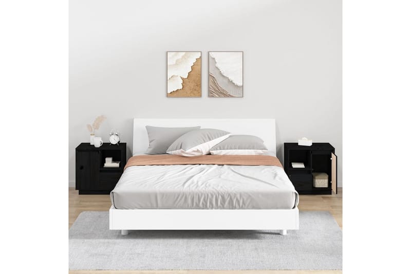 beBasic Sängbord 2 st svart 50x34x50 cm massivt furuträ - Black - Möbler - Bord & matgrupper - Avlastningsbord - Sängbord & nattduksbord