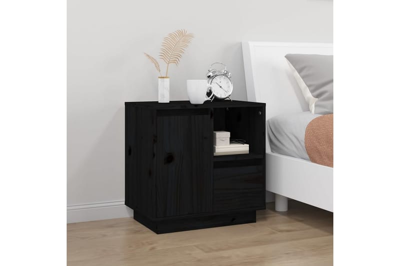 beBasic Sängbord 2 st svart 50x34x50 cm massivt furuträ - Black - Möbler - Bord & matgrupper - Avlastningsbord - Sängbord & nattduksbord