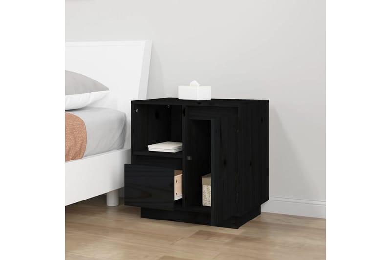 beBasic Sängbord 2 st svart 50x34x50 cm massivt furuträ - Black - Sängbord & nattduksbord