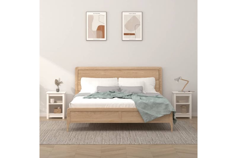 beBasic Sängbord 2 st vit 40x35x55 cm massiv furu - White - Möbler - Bord & matgrupper - Avlastningsbord - Sängbord & nattduksbord