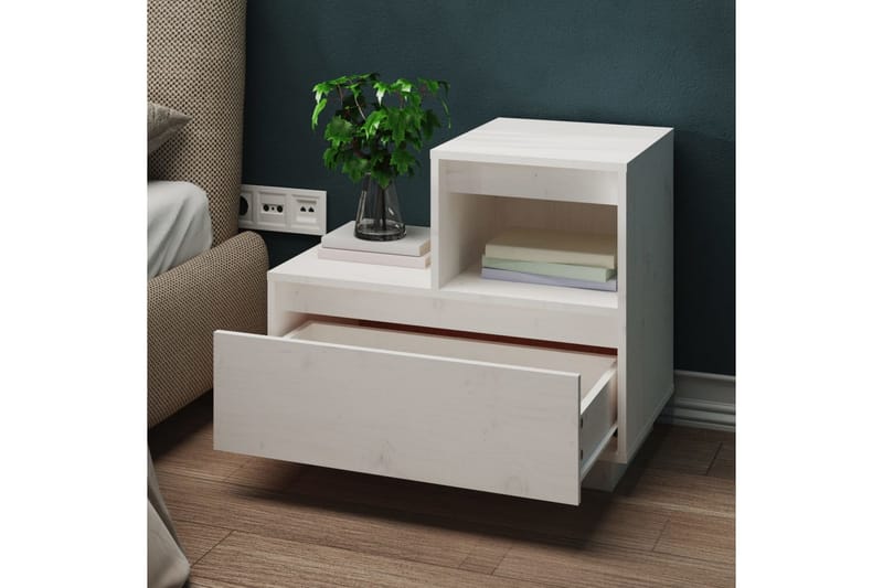 beBasic Sängbord 2 st vit 60x34x51 cm massiv furu - White - Möbler - Bord & matgrupper - Avlastningsbord - Sängbord & nattduksbord