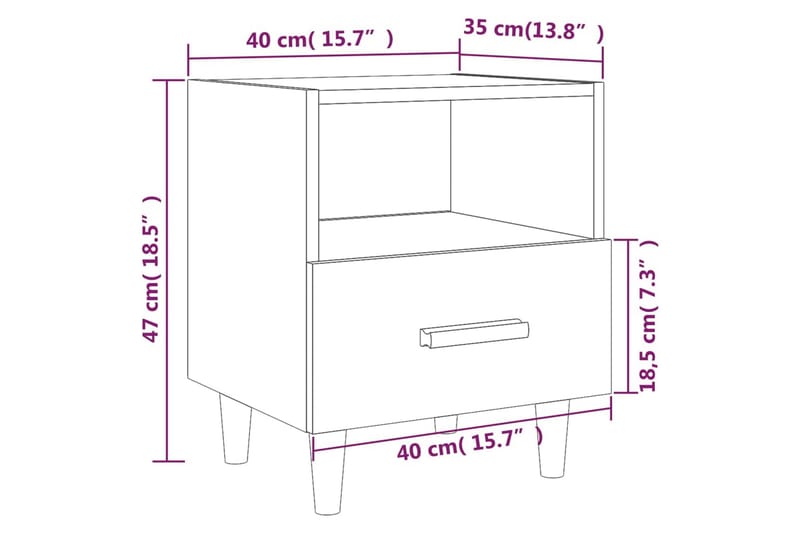 beBasic Sängbord 2 st vit högglans 40x35x47 cm - White - Sängbord & nattduksbord