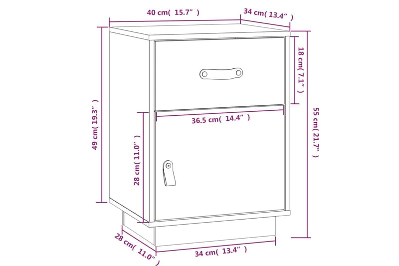 beBasic Sängbord 40x34x55 cm massiv furu - Brown - Möbler - Bord & matgrupper - Avlastningsbord - Sängbord & nattduksbord