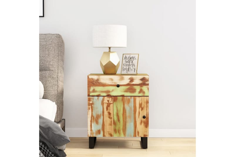 beBasic Sängbord 50x33x60 cm massivt återvunnet och konstruerat trä - Flerfärgsdesign - Möbler - Bord & matgrupper - Avlastningsbord - Sängbord & nattduksbord