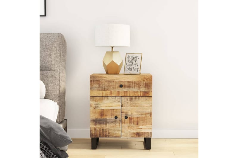 beBasic Sängbord 50x33x60 cm massivt mangoträ och konstruerat trä - Brown - Möbler - Bord & matgrupper - Avlastningsbord - Sängbord & nattduksbord