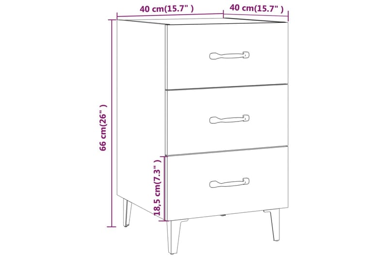 beBasic Sängbord betonggrå 40x40x66 konstruerat trä - Grey - Sängbord & nattduksbord