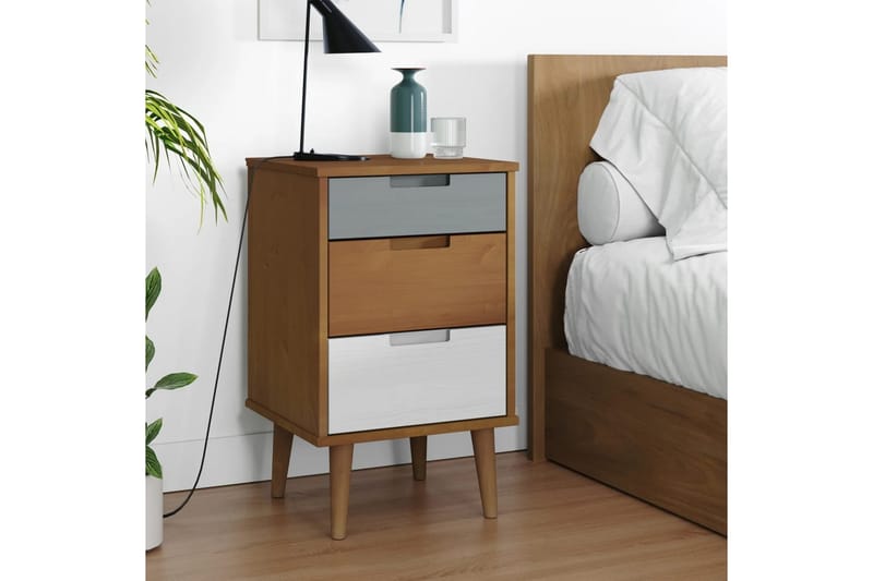 beBasic Sängbord brun 40x35x65 cm massiv furu - Brown - Möbler - Bord & matgrupper - Avlastningsbord - Sängbord & nattduksbord