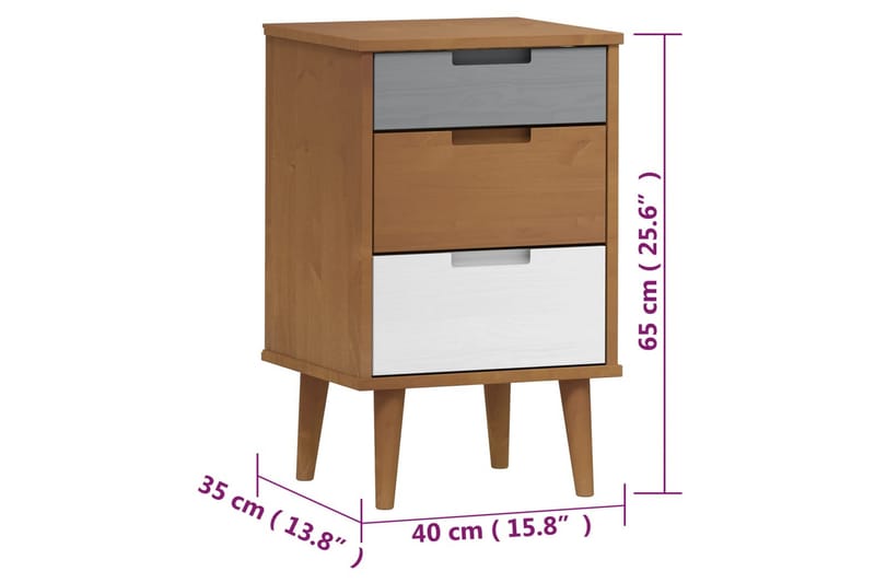 beBasic Sängbord brun 40x35x65 cm massiv furu - Brown - Möbler - Bord & matgrupper - Avlastningsbord - Sängbord & nattduksbord