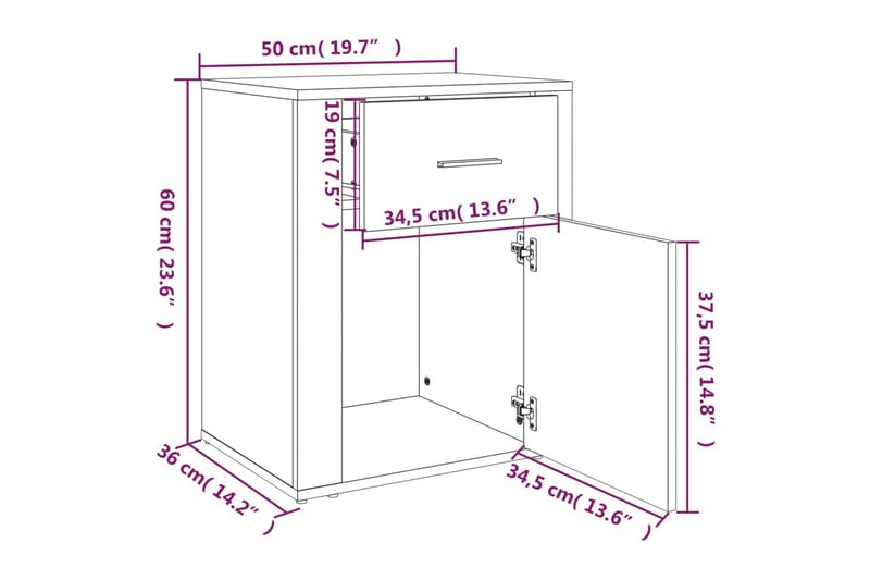 beBasic Sängbord Brun ek 50x36x60 cm konstruerat trä - Brown - Sängbord & nattduksbord