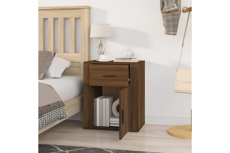 beBasic Sängbord Brun ek 50x36x60 cm konstruerat trä - Brown - Möbler - Bord & matgrupper - Avlastningsbord - Sängbord & nattduksbord