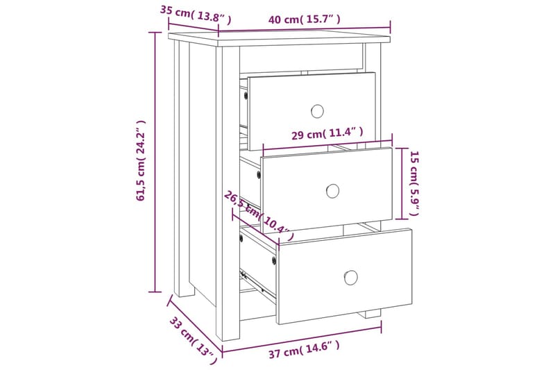 beBasic Sängbord grå 40x35x61,5 cm massiv furu - Grey - Sängbord & nattduksbord