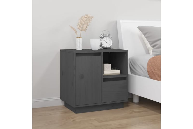 beBasic Sängbord grå 50x34x50cm massiv furu - Grey - Möbler - Bord & matgrupper - Avlastningsbord - Sängbord & nattduksbord