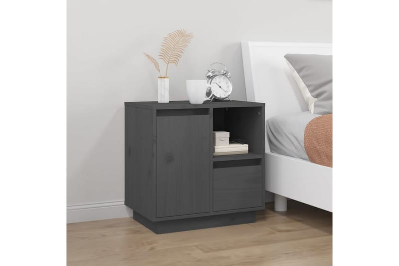 beBasic Sängbord grå 50x34x50cm massiv furu - Grey - Sängbord & nattduksbord