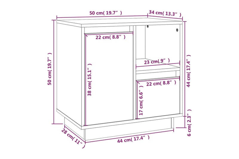 beBasic Sängbord grå 50x34x50cm massiv furu - Grey - Möbler - Bord & matgrupper - Avlastningsbord - Sängbord & nattduksbord