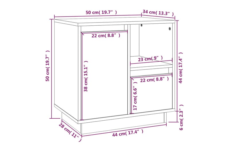 beBasic Sängbord grå 50x34x50cm massiv furu - Grey - Sängbord & nattduksbord