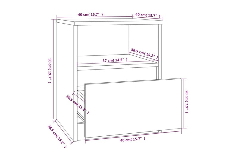 beBasic Sängbord grå sonoma 40x40x50 cm konstruerat trä - Grey - Möbler - Bord & matgrupper - Avlastningsbord - Sängbord & nattduksbord