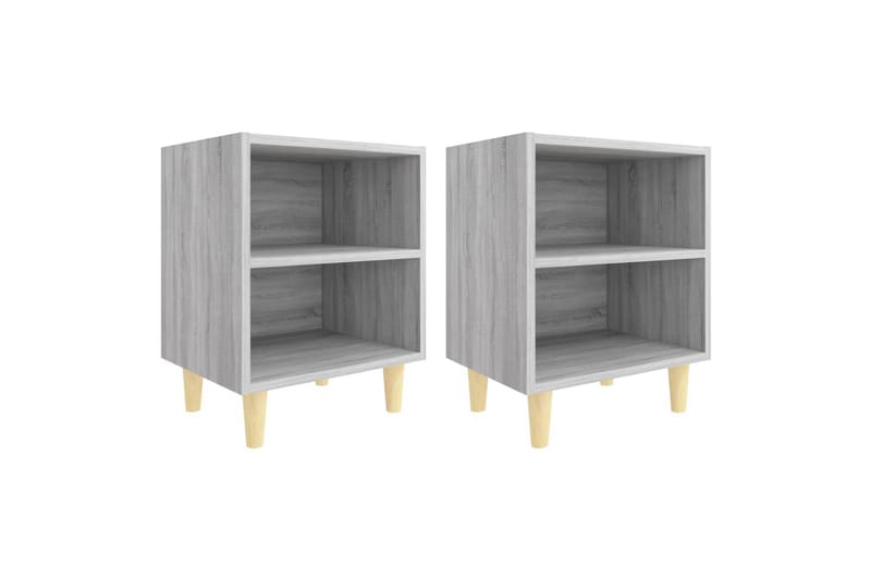 beBasic Sängbord med ben i massivt trä 2 st grå sonoma 40x30x50 cm - Grey - Sängbord & nattduksbord