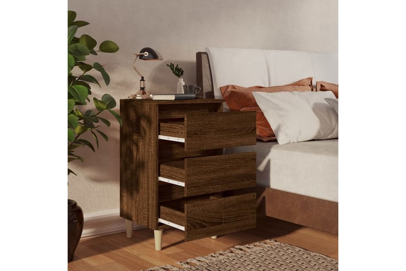 beBasic Sängbord med ben i massivt trä brun 40x35x69 cm - Brown - Möbler - Bord & matgrupper - Avlastningsbord - Sängbord & nattduksbord