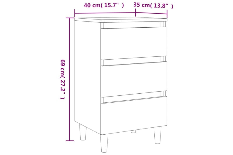 beBasic Sängbord med massiva träben rökfärgad ek 40x35x69 cm - Brown - Sängbord & nattduksbord