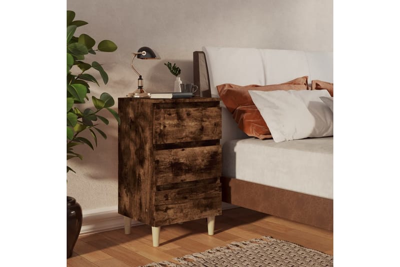 beBasic Sängbord med massiva träben rökfärgad ek 40x35x69 cm - Brown - Möbler - Bord & matgrupper - Avlastningsbord - Sängbord & nattduksbord