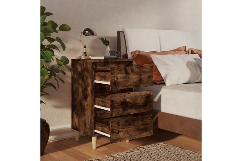 beBasic Sängbord med massiva träben rökfärgad ek 40x35x69 cm - Brown - Möbler - Bord & matgrupper - Avlastningsbord - Sängbord & nattduksbord