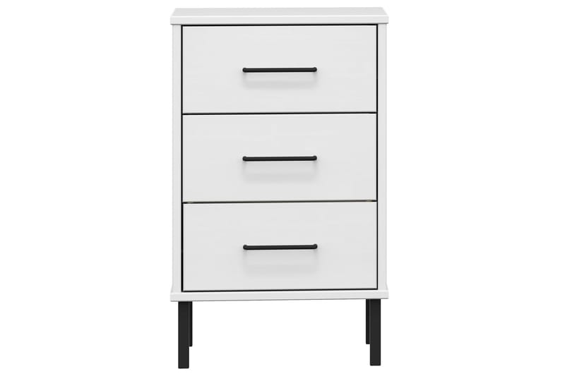 beBasic Sängbord med metallben OSLO vit massiv furu - White - Möbler - Bord & matgrupper - Avlastningsbord - Sängbord & nattduksbord