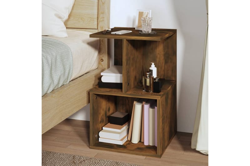 beBasic Sängbord rökfärgad ek 35x35x55 cm konstruerat trä - Brown - Möbler - Bord & matgrupper - Avlastningsbord - Sängbord & nattduksbord