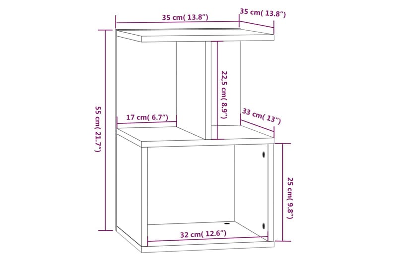 beBasic Sängbord rökfärgad ek 35x35x55 cm konstruerat trä - Brown - Möbler - Bord & matgrupper - Avlastningsbord - Sängbord & nattduksbord