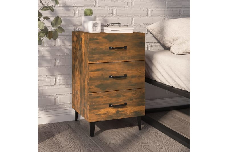 beBasic Sängbord rökfärgad ek 40x40x66 cm konstruerat trä - Brown - Möbler - Bord & matgrupper - Avlastningsbord - Sängbord & nattduksbord
