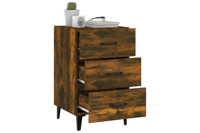 beBasic Sängbord rökfärgad ek 40x40x66 cm konstruerat trä - Brown - Möbler - Bord & matgrupper - Avlastningsbord - Sängbord & nattduksbord
