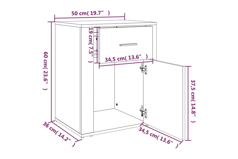beBasic Sängbord rökfärgad ek 50x36x60 cm konstruerat trä - Brown - Möbler - Bord & matgrupper - Avlastningsbord - Sängbord & nattduksbord