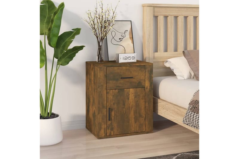 beBasic Sängbord rökfärgad ek 50x36x60 cm konstruerat trä - Brown - Möbler - Bord & matgrupper - Avlastningsbord - Sängbord & nattduksbord