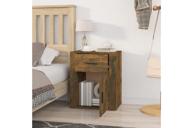 beBasic Sängbord rökfärgad ek 50x36x60 cm konstruerat trä - Brown - Möbler - Bord & matgrupper - Avlastningsbord - Sängbord & nattduksbord