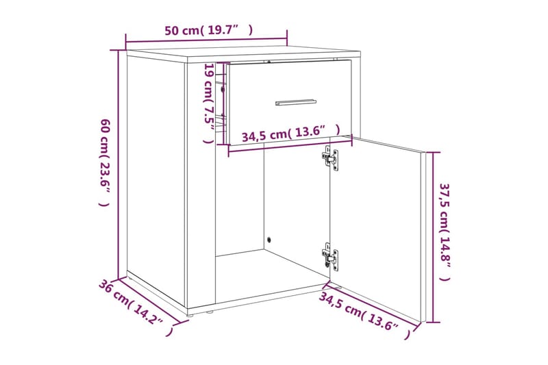 beBasic Sängbord sonoma-ek 50x36x60 cm konstruerat trä - Brown - Möbler - Bord & matgrupper - Avlastningsbord - Sängbord & nattduksbord