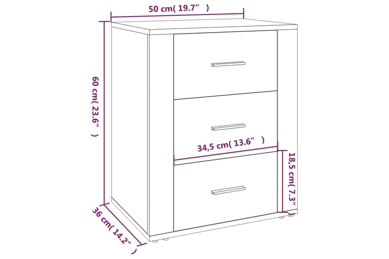 beBasic Sängbord svart 50x36x60 cm konstruerat trä - Black - Möbler - Bord & matgrupper - Avlastningsbord - Sängbord & nattduksbord