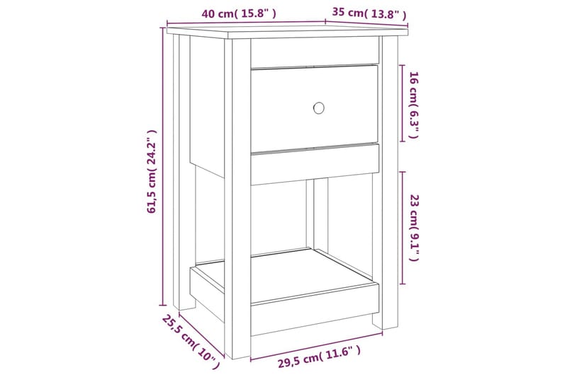 beBasic Sängbord vit 40x35x61,5 cm massiv furu - Möbler - Bord & matgrupper - Avlastningsbord - Sängbord & nattduksbord