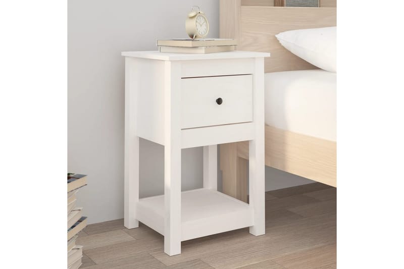 beBasic Sängbord vit 40x35x61,5 cm massiv furu - Möbler - Bord & matgrupper - Avlastningsbord - Sängbord & nattduksbord