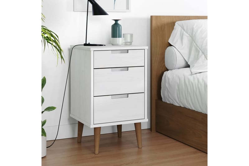 beBasic Sängbord vit 40x35x65 cm massiv furu - White - Möbler - Bord & matgrupper - Avlastningsbord - Sängbord & nattduksbord
