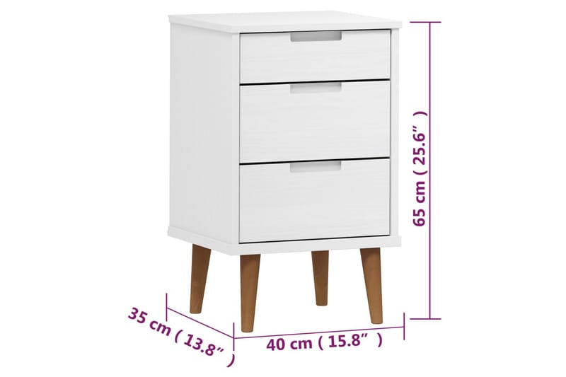 beBasic Sängbord vit 40x35x65 cm massiv furu - White - Möbler - Bord & matgrupper - Avlastningsbord - Sängbord & nattduksbord
