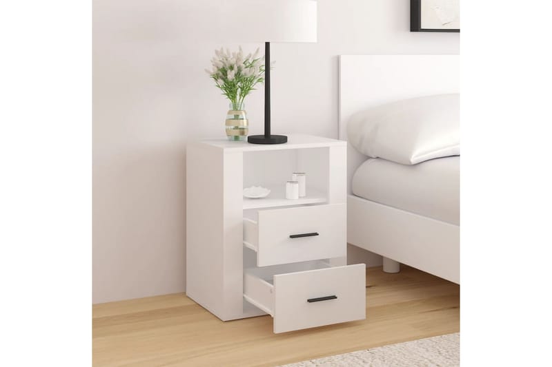 beBasic Sängbord vit 50x36x60 cm konstruerat trä - White - Sängbord & nattduksbord
