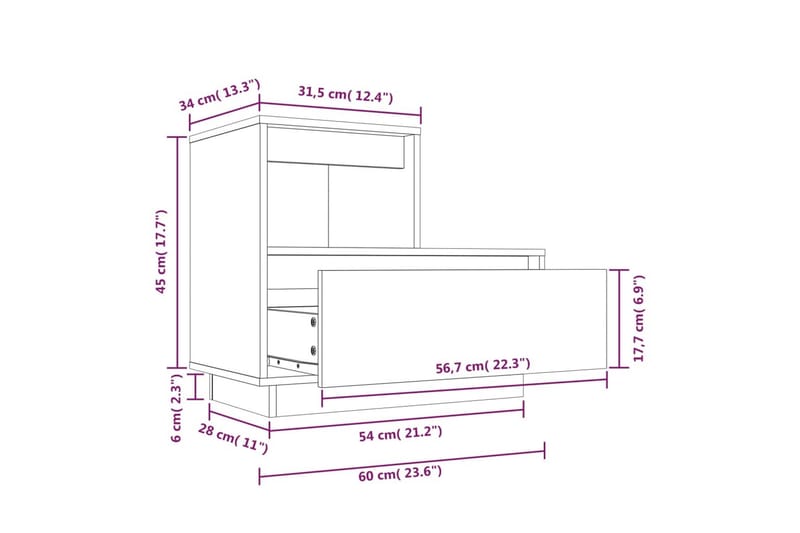 beBasic Sängbord vit 60x34x51 cm massiv furu - White - Möbler - Bord & matgrupper - Avlastningsbord - Sängbord & nattduksbord