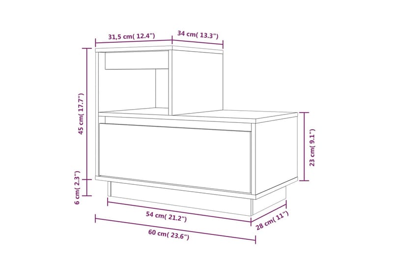 beBasic Sängbord vit 60x34x51 cm massiv furu - White - Möbler - Bord & matgrupper - Avlastningsbord - Sängbord & nattduksbord