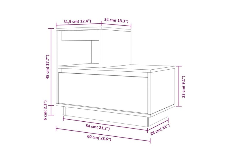 beBasic Sängbord vit 60x34x51 cm massiv furu - White - Sängbord & nattduksbord