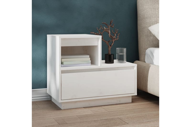 beBasic Sängbord vit 60x34x51 cm massiv furu - White - Möbler - Bord & matgrupper - Avlastningsbord - Sängbord & nattduksbord