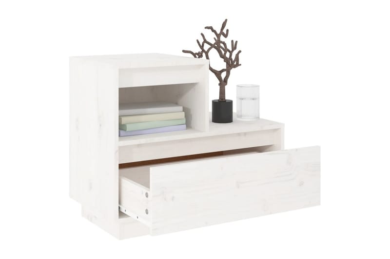 beBasic Sängbord vit 60x34x51 cm massiv furu - White - Sängbord & nattduksbord