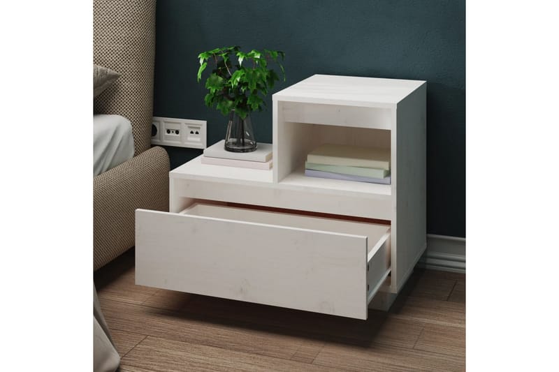beBasic Sängbord vit 60x34x51 cm massiv furu - White - Möbler - Bord & matgrupper - Avlastningsbord - Sängbord & nattduksbord